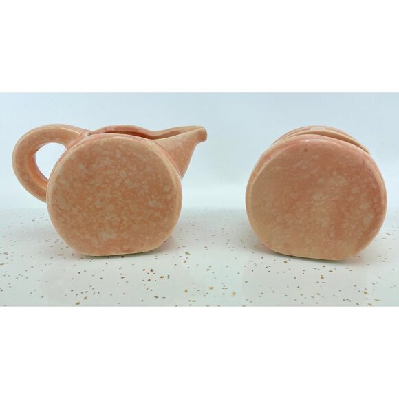 Vintage Art Deco sugar and creamer set, pink speckled ceramic - Picture 4 of 9